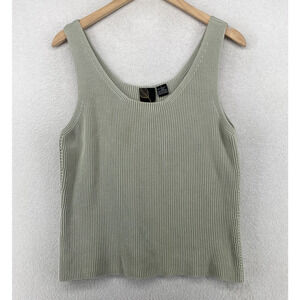 DANA B AND KAREN Sweater L Ribbed Tank Top Scoop Neck Sleeveless Cotton Gray